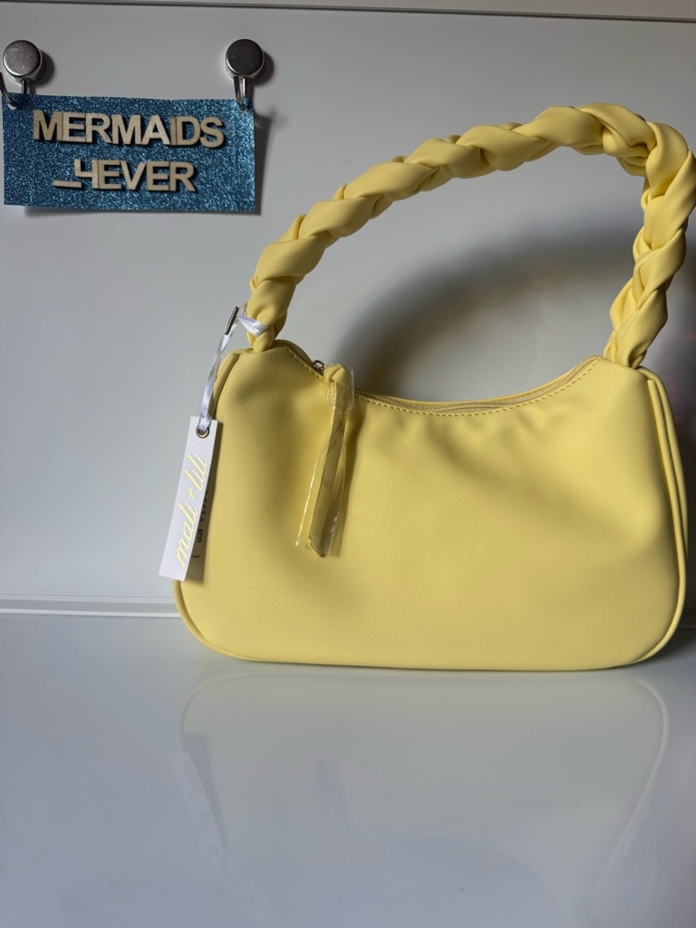 Mala +  Lili Stylish Yellow Hobo Bag with  Braided Handle - vegan - with tags